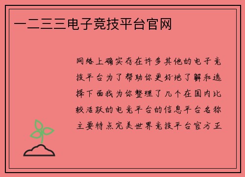 一二三三电子竞技平台官网
